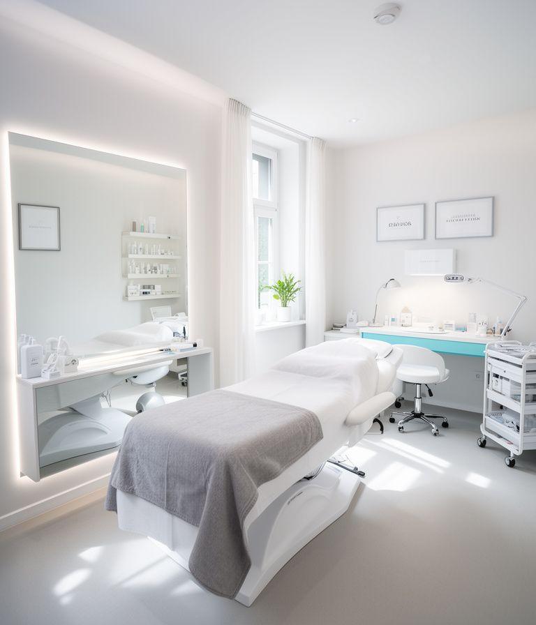 Helles Behandlungszimmer im Zürcher Brow-Studio mit bequemer Liege, Spiegel und aufgeräumtem Arbeitsplatz